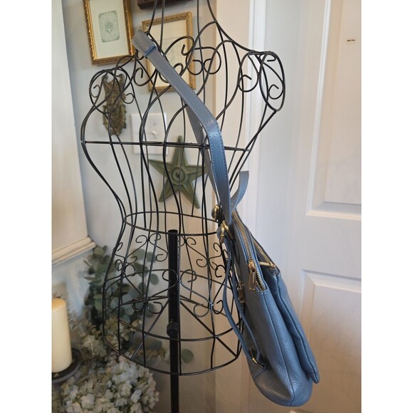 Handmade Italian Pebbled Leather Convertible Backpack Crossbody Slate Blue NWOT - Picture 10 of 10